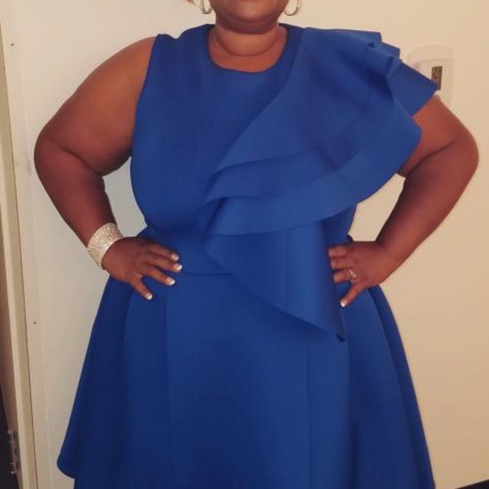 Elegant Royal Blue Asymmetrical Ruffle Dress - Women